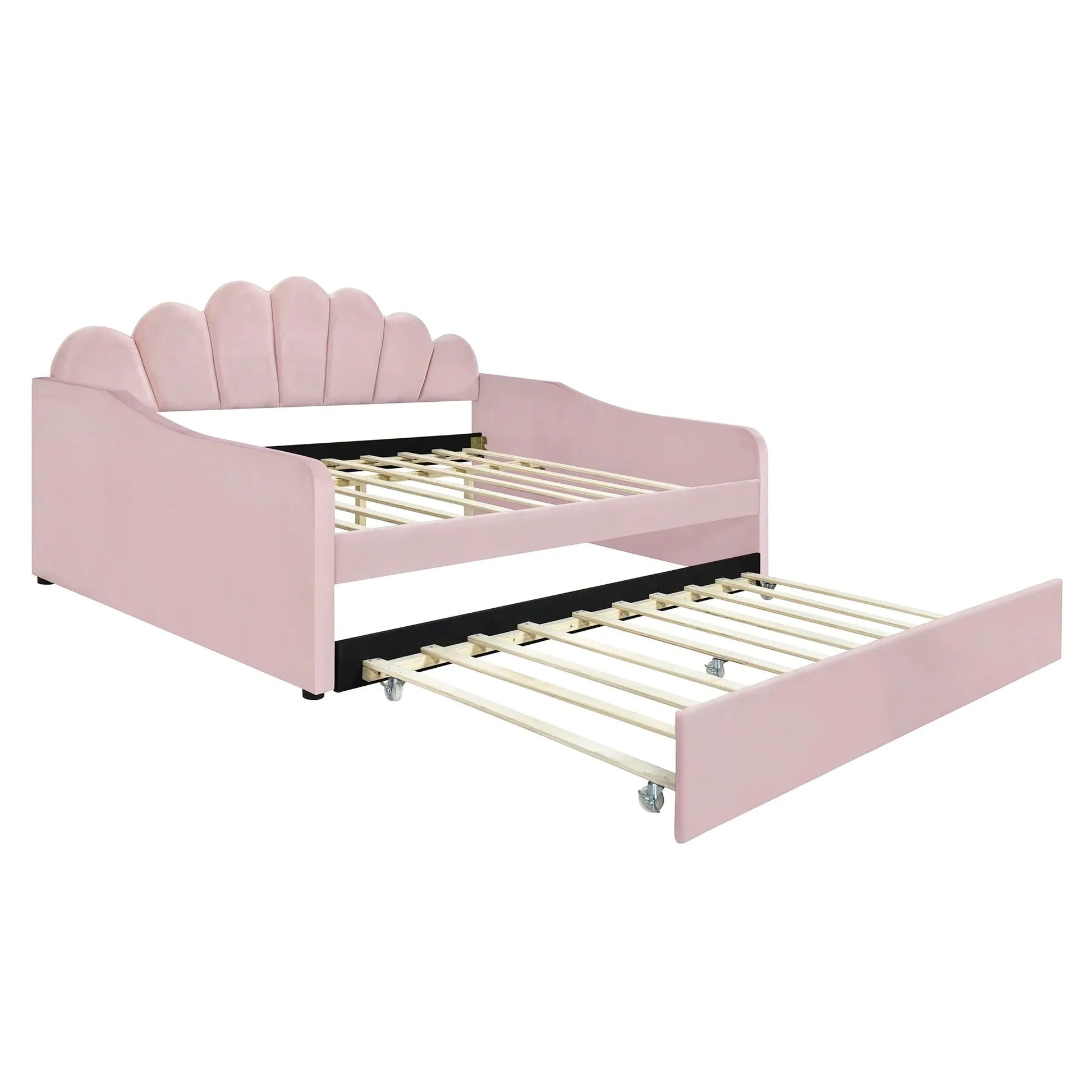 Elegant Full-Size Upholstered Daybed with Shell-Shaped Backrest. - Home Fusion