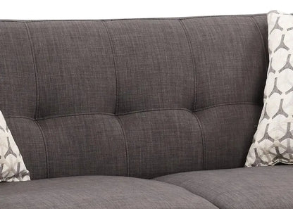 61" Charcoal And Black Loveseat and Toss Pillows - Home Fusion