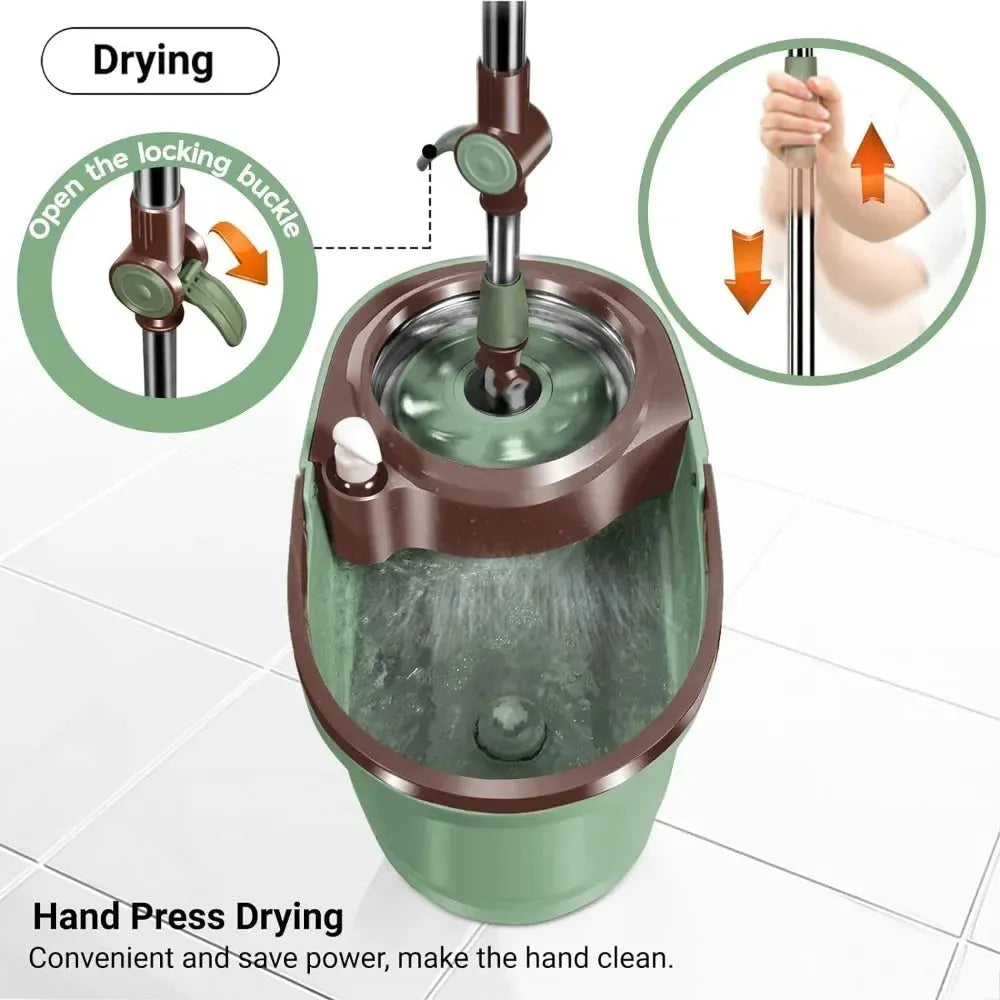Spin Mop and Bucket with Wringer Set, Floor Cleaning System with Foot Pedal, Easy Wring, Adjustable Handle - Home Fusion