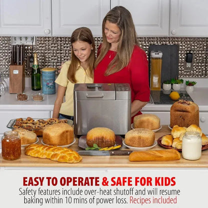 2 LB Stainless Steel Bread Maker with 25 Smart Cooking Programs and Included Accessories, Measuring Cup - Home Fusion