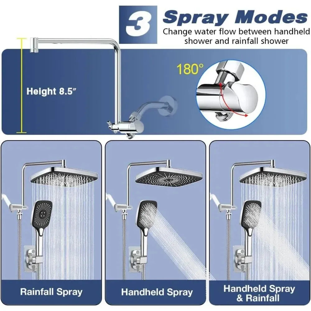 12 Inch Shower Head with Handheld Spray, 4 Sets of High-pressure Shower Heads with Handheld Spray - Home Fusion
