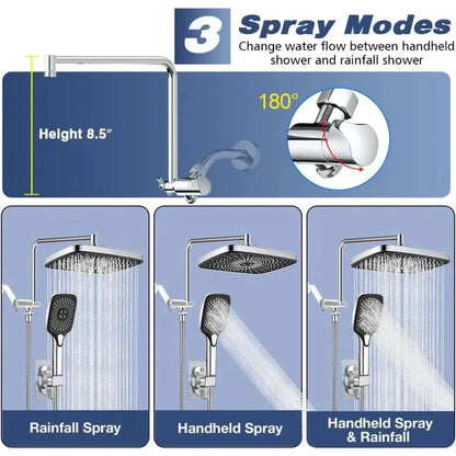 12 Inch Shower Head with Handheld Spray, 4 Sets of High-pressure Shower Heads with Handheld Spray - Home Fusion