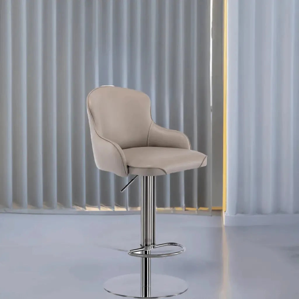 Black Titanium Stainless Steel Bar Stools,Grade Modern Leather Bar Chair with Backrest,Swivel Adjustable Height for Kitchen Counter and Dining Room (Grey 1pc) - Home Fusion