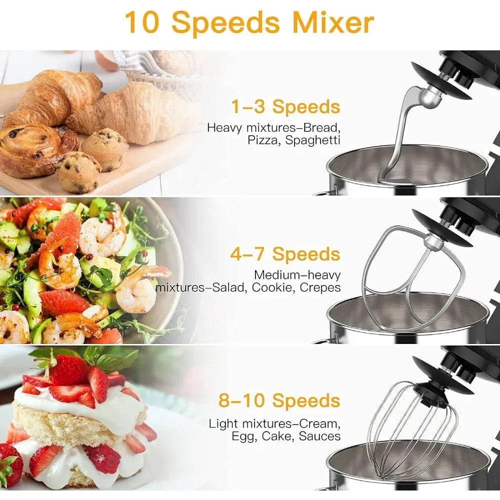 7.5QT Kitchen Electric Food Mixer 10-Speed Tilt-Head Dough Mixer for Baking Cake, - Home Fusion
