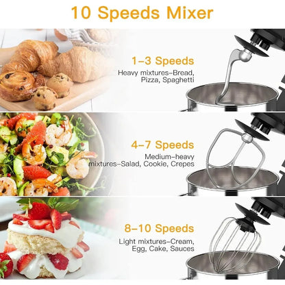 7.5QT Kitchen Electric Food Mixer 10-Speed Tilt-Head Dough Mixer for Baking Cake, - Home Fusion