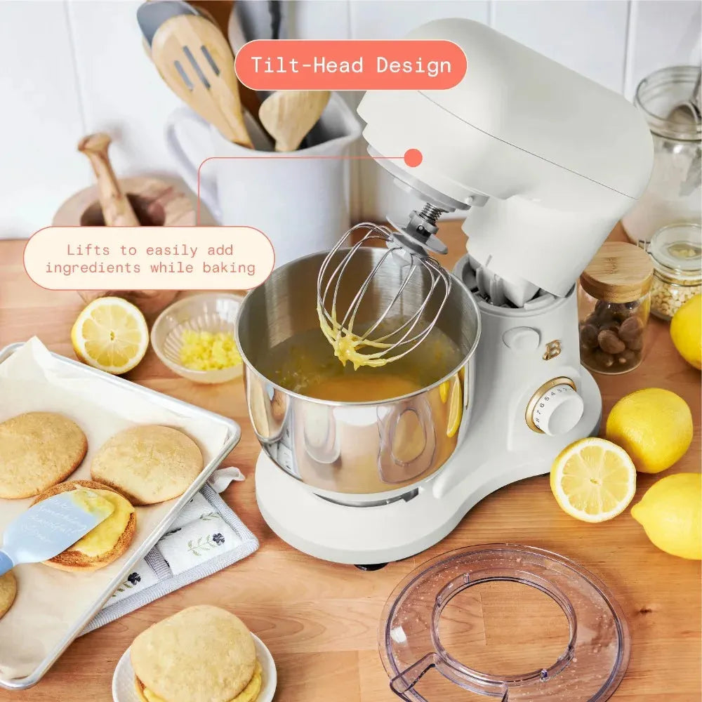 Beautiful 3.5 Qt Stand Mixer, Lightweight & Powerful with Tilt-Head, White Icing - Home Fusion