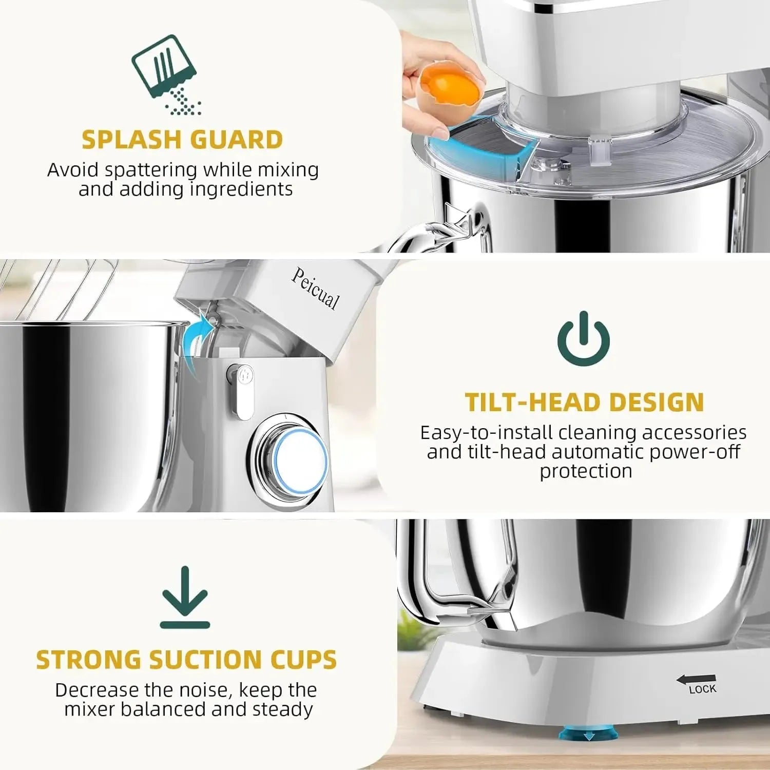 Stand Mixer, 5.5QT 10+P Speed Tilt-Head Kitchen Electric Mixer, Food Mixer with Stainless Steel Bowl, Dough Hook, Flat Beater - Home Fusion