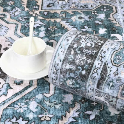 Washable Area Rugs 8x10 Living Room Rug Vintage Medallion Throw Rugs Soft Floor Cover Low Pile Non-Slip Accent Carpet Retro Rug