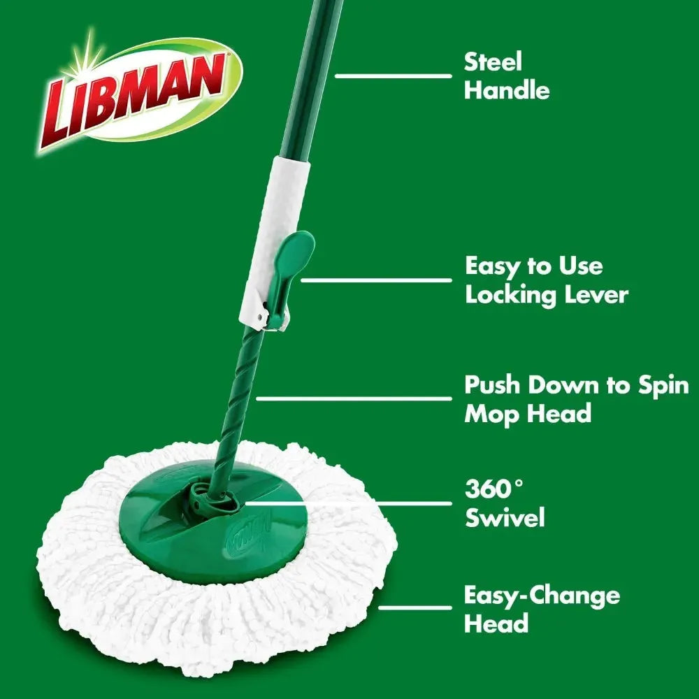 Tornado Spin Mop System - Mop and Bucket with Wringer Set for Floor Cleaning - 2 Total Mop Heads Included, Green - Home Fusion