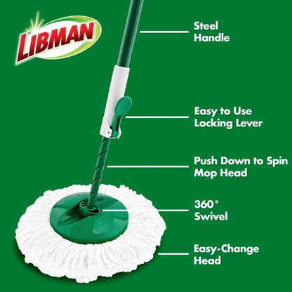 Tornado Spin Mop System - Mop and Bucket with Wringer Set for Floor Cleaning - 2 Total Mop Heads Included, Green - Home Fusion