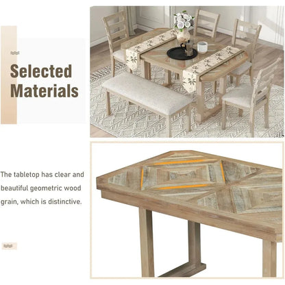 6 Pieces Dining Table Set with Bench. - Home Fusion