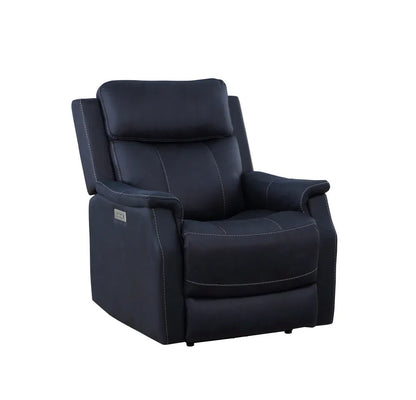 Clean Contemporary Dual-Power Recliner - Ocean Blue Leatherette, Power Footrest, Power Headrest - Easy-Care and Convenience - Home Fusion