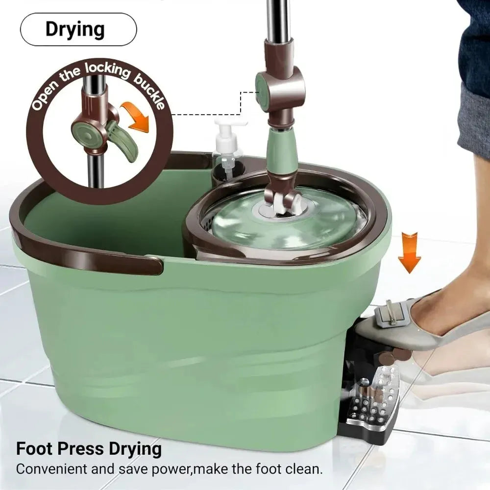 Spin Mop and Bucket with Wringer Set, Floor Cleaning System with Foot Pedal, Easy Wring, Adjustable Handle - Home Fusion