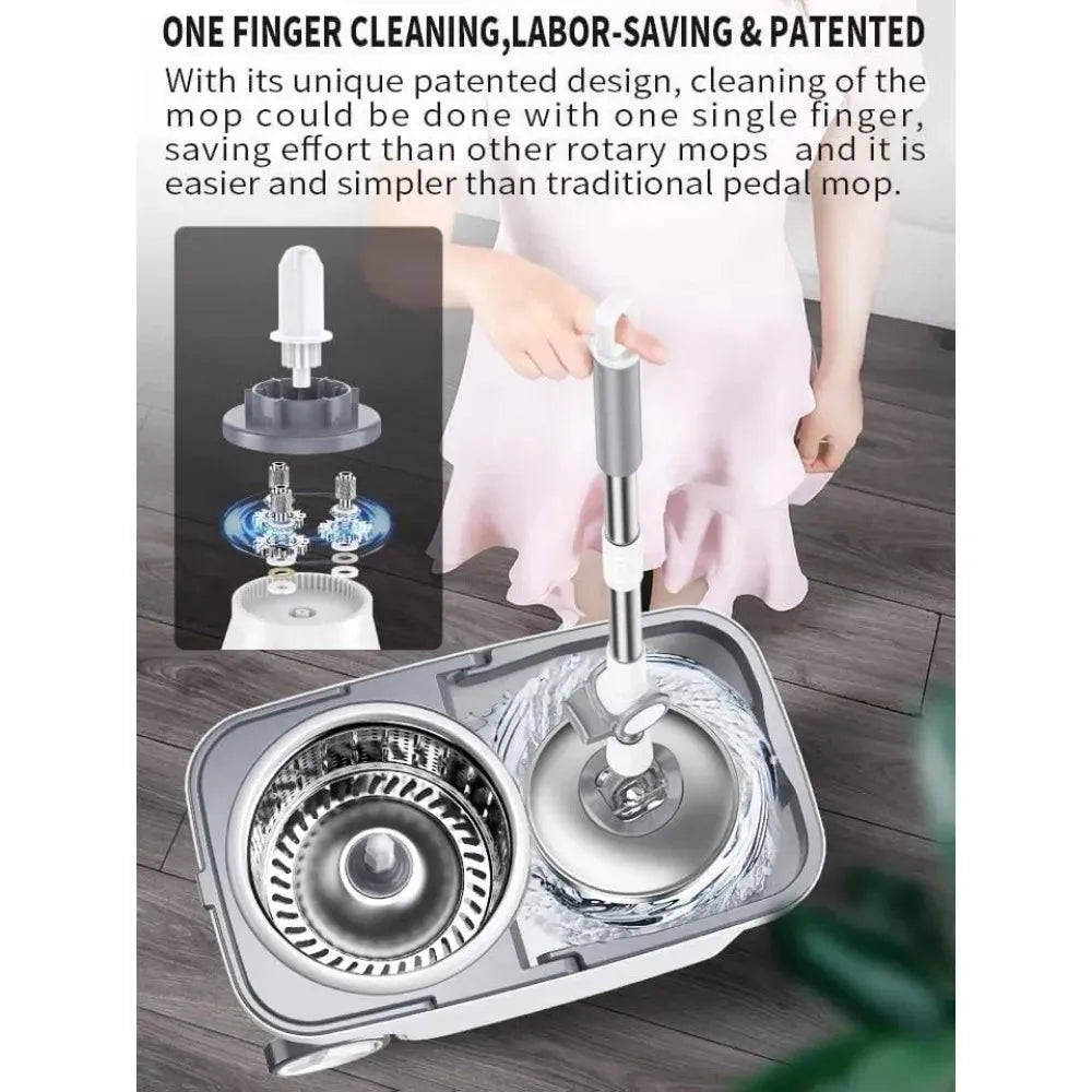 Spin Mop Bucket Deluxe 360 Spinning Floor Cleaning System with 6 Microfiber Replacement Head Refills,62" Extended Handle - Home Fusion