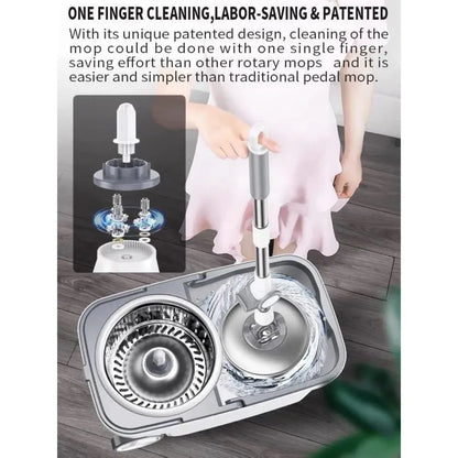 Spin Mop Bucket Deluxe 360 Spinning Floor Cleaning System with 6 Microfiber Replacement Head Refills,62" Extended Handle - Home Fusion