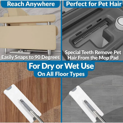 X3 Mop, Separates Dirty and Clean Water, 3-Chamber Design, Flat Mop and Bucket Set, Hands Free Home Floor Cleaning - Home Fusion