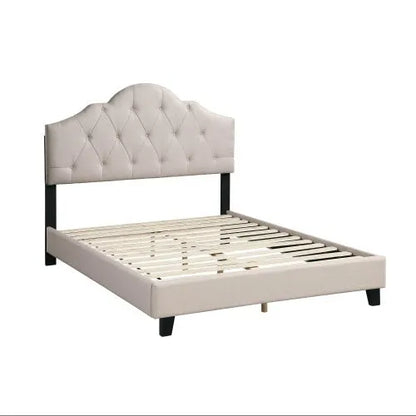 Contemporary 1pc Queen Size Bed Adjustable HB Light Brown Polyfiber Tufted Upholstered Wooden Bedframe Bedroom Furniture - Home Fusion