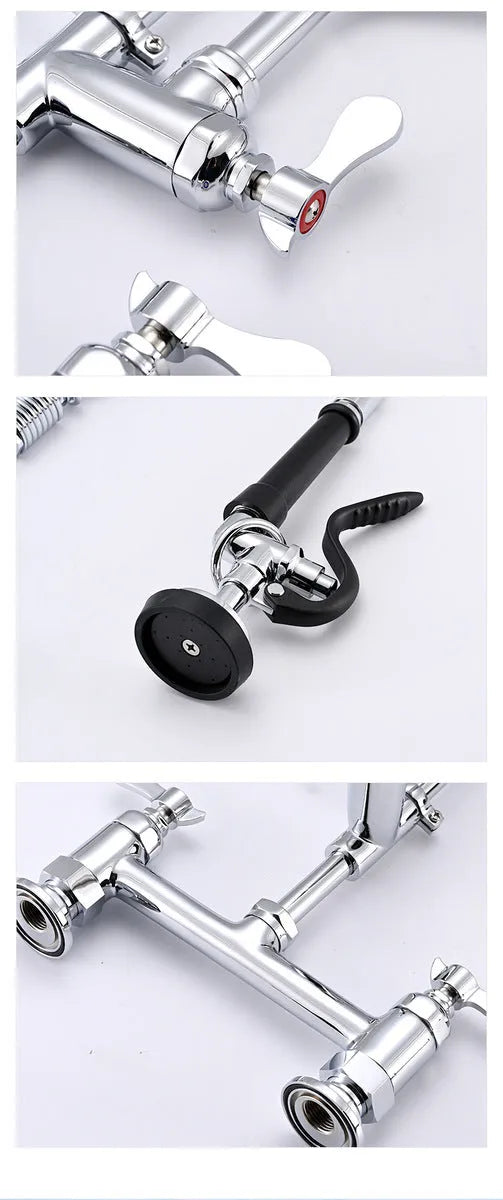 VEVOR Wall Mount Commercial Kitchen Faucet with Pre-Rinse Sprayer - Home Fusion