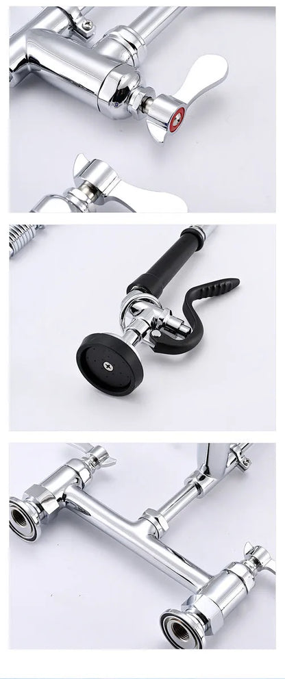 VEVOR Wall Mount Commercial Kitchen Faucet with Pre-Rinse Sprayer - Home Fusion