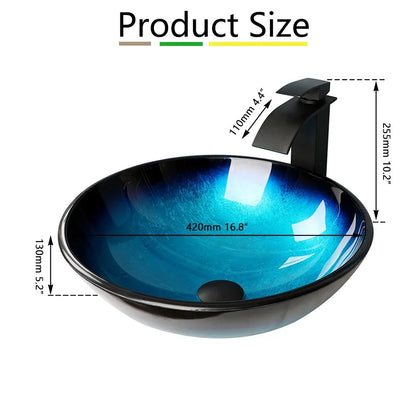 ZAPPO Blue Sinks Glass Vessel  for Bathroom Countertop - Home Fusion