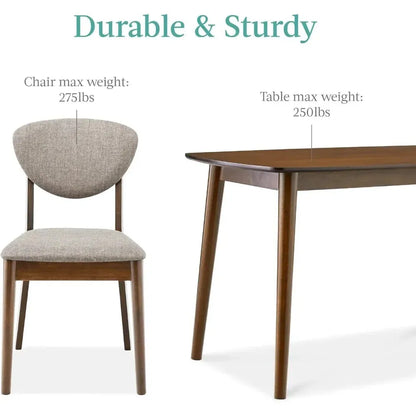 Dining Set Apartment w/ 4 Chairs, Padded Seats & Backrests, Wooden Frame,Compact Mid-Century Modern Table & Chair Set - Home Fusion