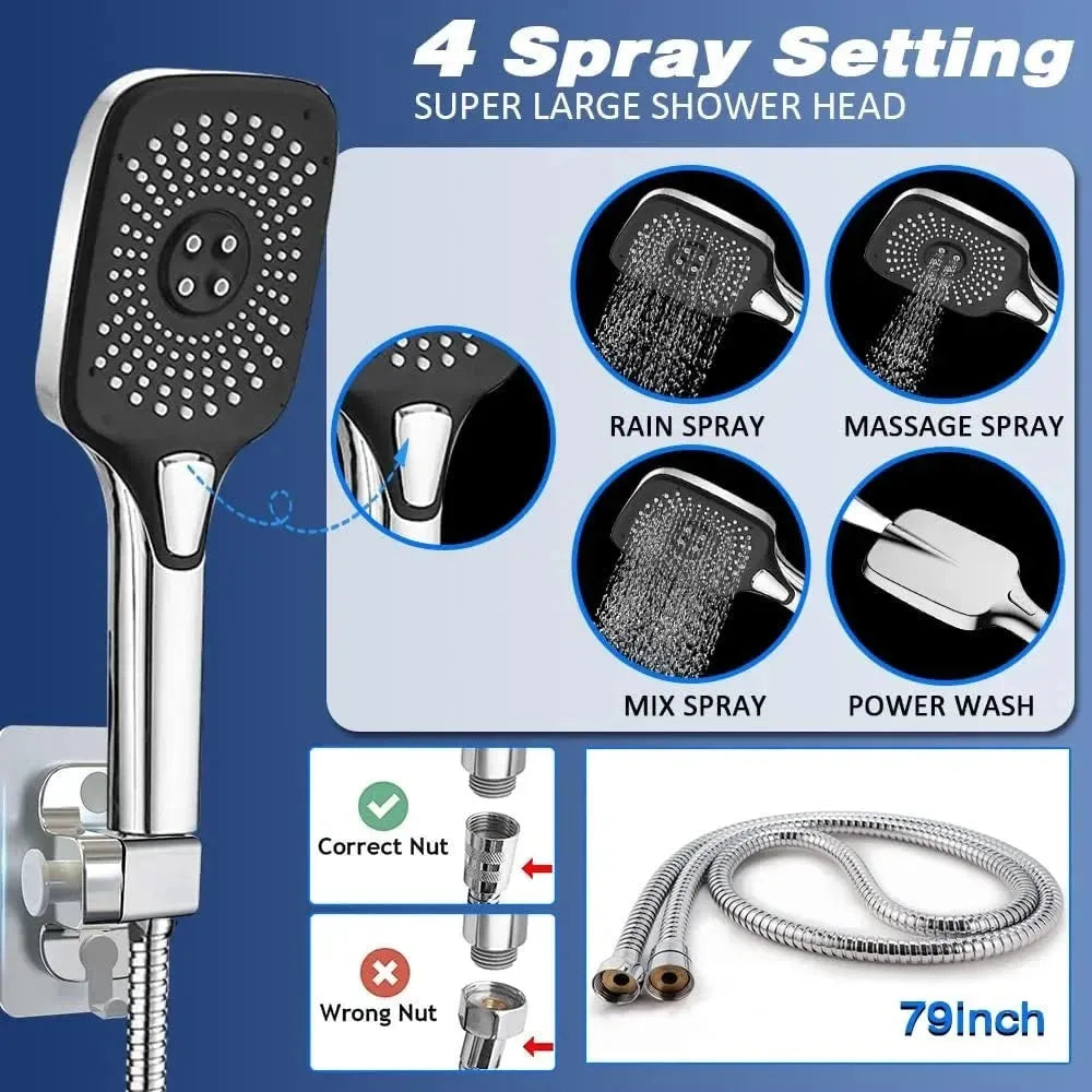 12 Inch Shower Head with Handheld Spray, 4 Sets of High-pressure Shower Heads with Handheld Spray - Home Fusion