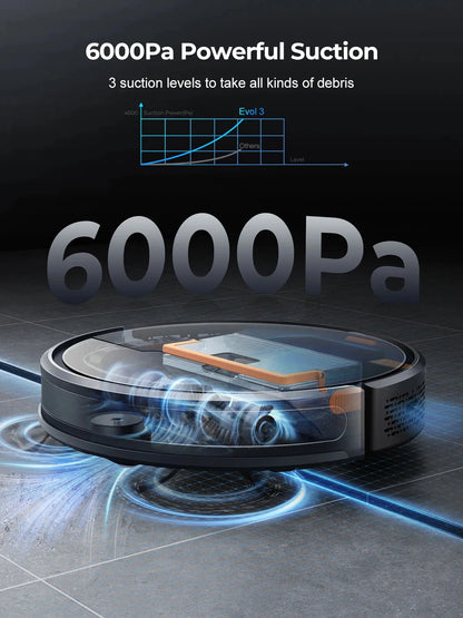 Laresar Robot Vacuum Cleaner Mop 6000Pa Wireless Smart APP Control Planned for Home Floor Washing Carpet Pet Hair Cleaning - Home Fusion