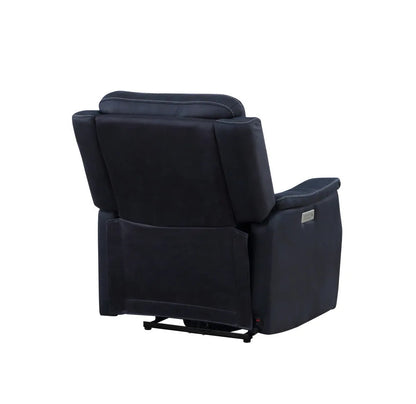 Clean Contemporary Dual-Power Recliner - Ocean Blue Leatherette, Power Footrest, Power Headrest - Easy-Care and Convenience - Home Fusion