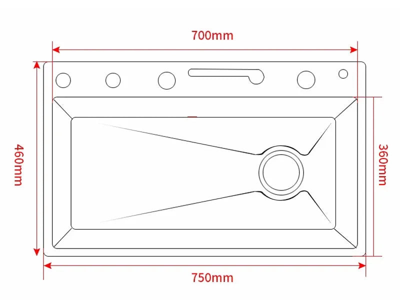 Stainless Steel Kitchen Sink with Faucet 75*45cm Large Single Bowl Digital Display Dish Basin Sink Waterfall Hot Cold Faucets - Home Fusion