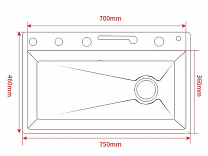 Stainless Steel Kitchen Sink with Faucet 75*45cm Large Single Bowl Digital Display Dish Basin Sink Waterfall Hot Cold Faucets - Home Fusion