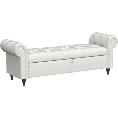 Storage Ottoman Bench, End of Bed Button Tufted Ottoman Bench, Rolled Armed Ottoman Couch Long Bench for Bedroom, Living Room - Home Fusion