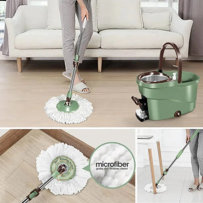 Spin Mop and Bucket with Wringer Set, Floor Cleaning System with Foot Pedal, Easy Wring, Adjustable Handle - Home Fusion