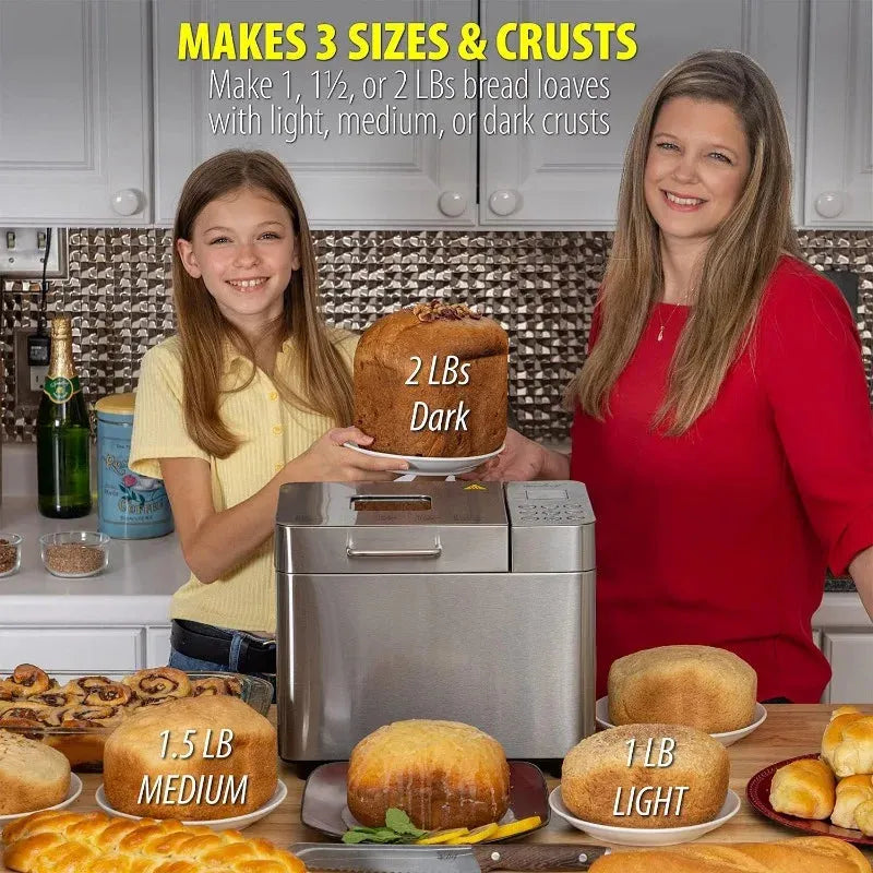2 LB Stainless Steel Bread Maker with 25 Smart Cooking Programs and Included Accessories, Measuring Cup - Home Fusion