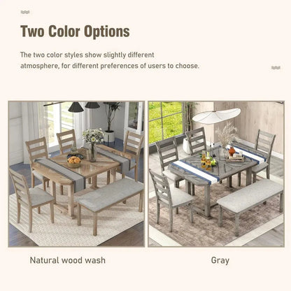 6 Pieces Dining Table Set with Bench. - Home Fusion