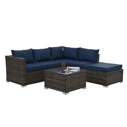 4 Set Wicker Furniture With Tempered Glass Coffee Table - Home Fusion
