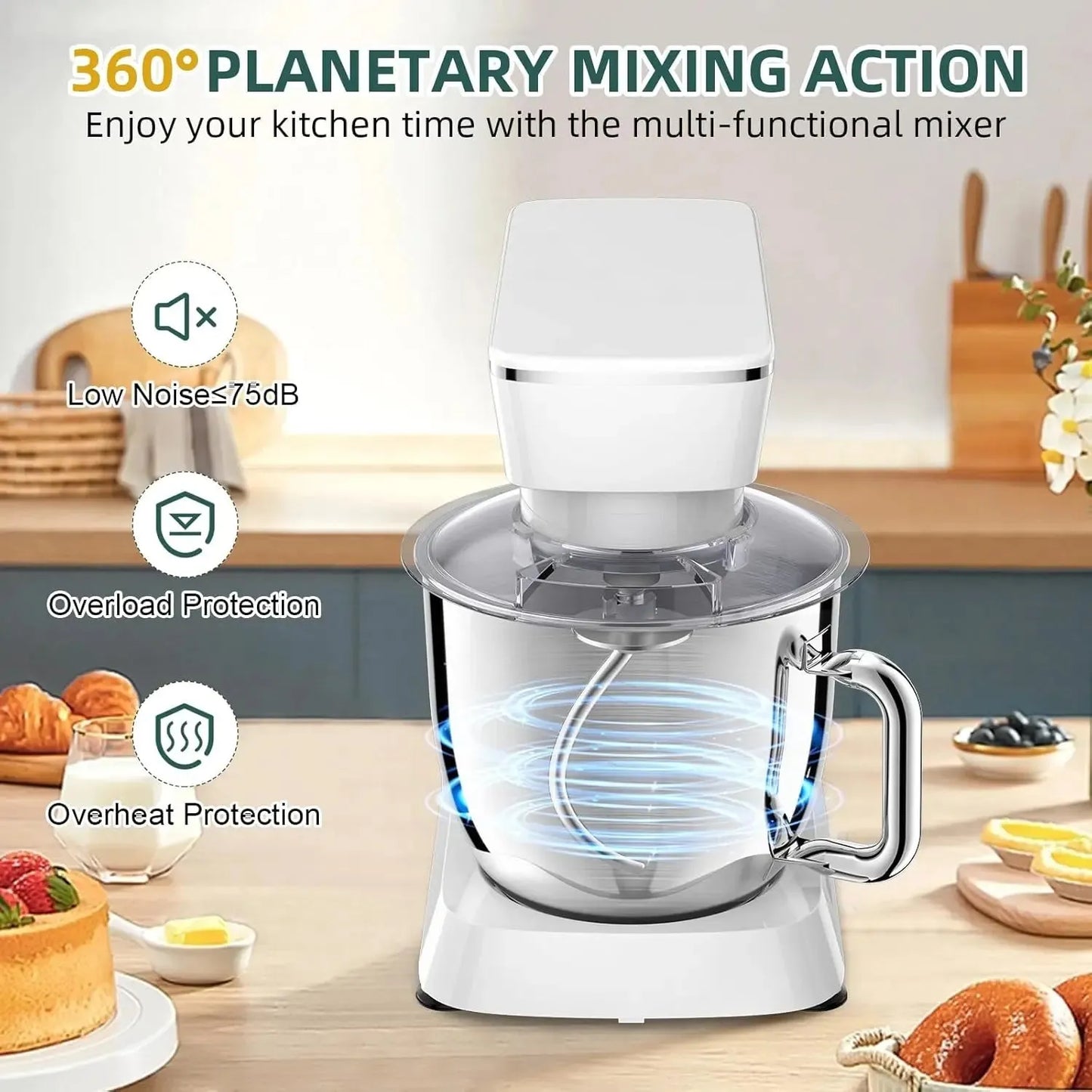 Stand Mixer, 5.5QT 10+P Speed Tilt-Head Kitchen Electric Mixer, Food Mixer with Stainless Steel Bowl, Dough Hook, Flat Beater - Home Fusion