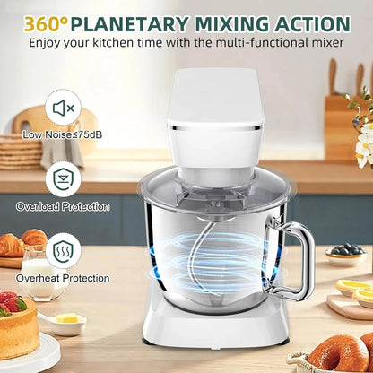 Stand Mixer, 5.5QT 10+P Speed Tilt-Head Kitchen Electric Mixer, Food Mixer with Stainless Steel Bowl, Dough Hook, Flat Beater - Home Fusion