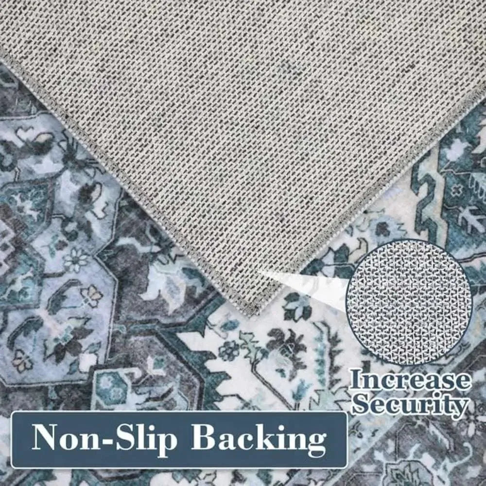 Washable Area Rugs 8x10 Living Room Rug Vintage Medallion Throw Rugs Soft Floor Cover Low Pile Non-Slip Accent Carpet Retro Rug