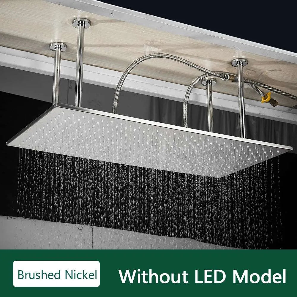 Rozin LED Matte Black Shower Head 40*80cm Large Size Rainfall Shower Heads  Ceiling Mounted with Installation Arm for Bathroom - Home Fusion