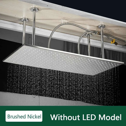 Rozin LED Matte Black Shower Head 40*80cm Large Size Rainfall Shower Heads  Ceiling Mounted with Installation Arm for Bathroom - Home Fusion