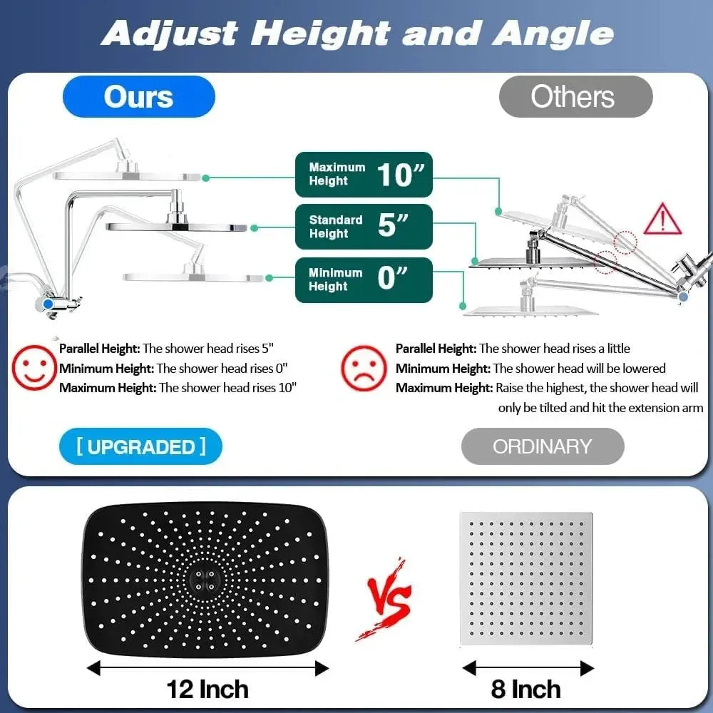 12 Inch Shower Head with Handheld Spray, 4 Sets of High-pressure Shower Heads with Handheld Spray - Home Fusion