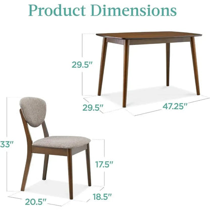 Dining Set Apartment w/ 4 Chairs, Padded Seats & Backrests, Wooden Frame,Compact Mid-Century Modern Table & Chair Set - Home Fusion