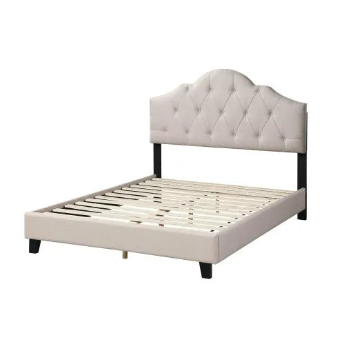 Contemporary 1pc Queen Size Bed Adjustable HB Light Brown Polyfiber Tufted Upholstered Wooden Bedframe Bedroom Furniture - Home Fusion