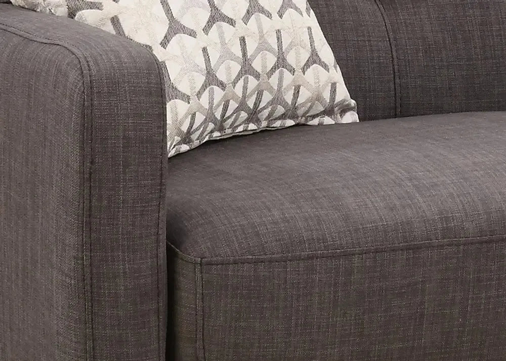 61" Charcoal And Black Loveseat and Toss Pillows - Home Fusion