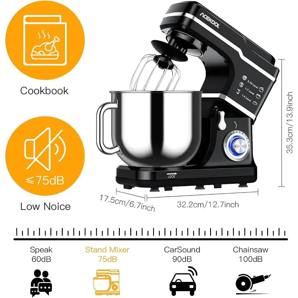 7.5QT Kitchen Electric Food Mixer 10-Speed Tilt-Head Dough Mixer for Baking Cake, - Home Fusion