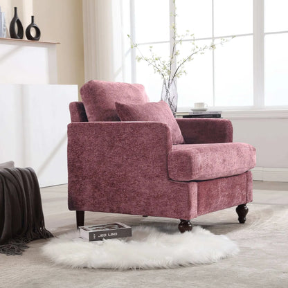 COOLMORE Wood Frame Armchair,  Modern Accent Chair Lounge Chair for Living Room,Tufted Club Chair, Mid Century Modern Arm Chairs with Studded, Solid Wood Frame, for Bedroom, Reading(Wine red Chenille) - Home Fusion