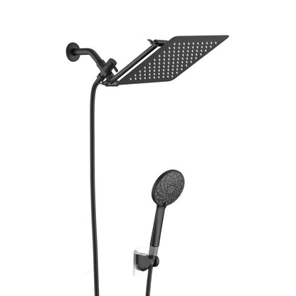 Chrome Shower Head, 10 Inch High Pressure Rainfall Shower Head/Handheld Shower Combo with 11 Inch Extension Arm, 6 Settings Adjustable Anti-leak Shower Head with Holder/Hose, Height/Angle Adjustable - Home Fusion