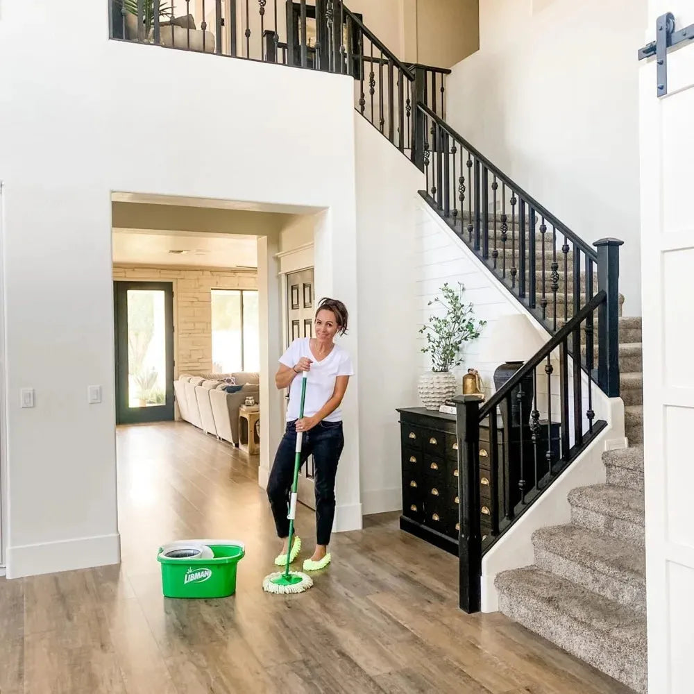 Tornado Spin Mop System - Mop and Bucket with Wringer Set for Floor Cleaning - 2 Total Mop Heads Included, Green - Home Fusion