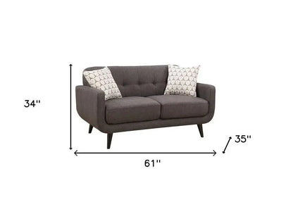 61" Charcoal And Black Loveseat and Toss Pillows - Home Fusion
