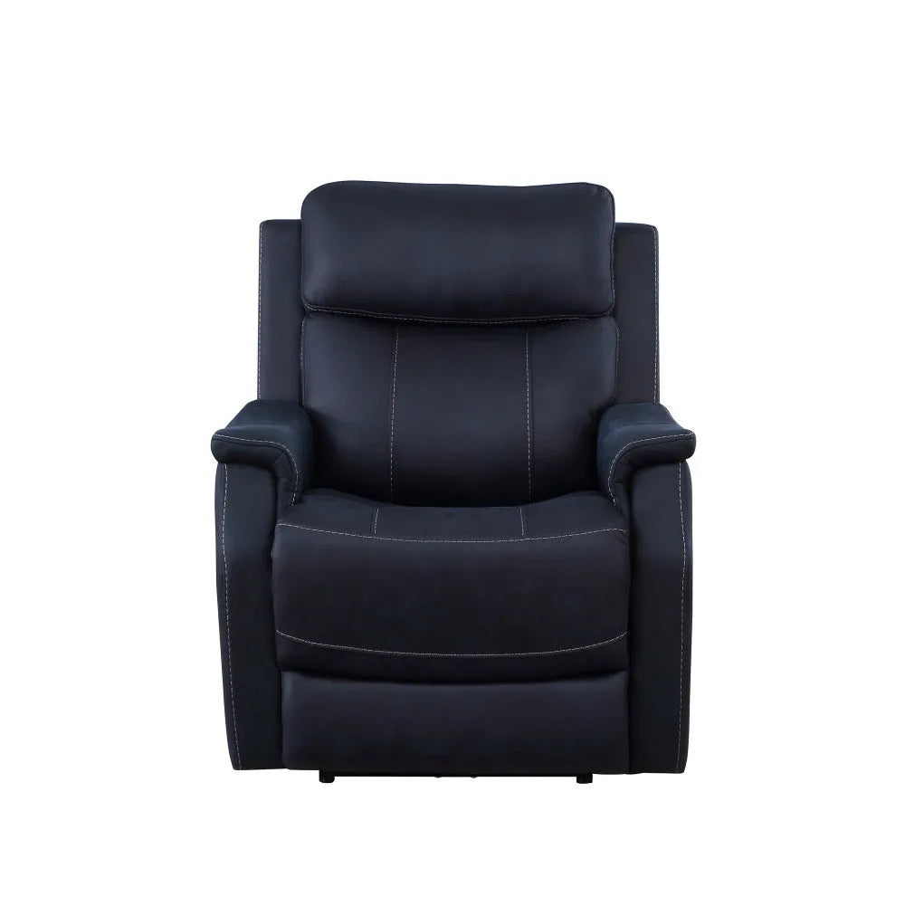 Clean Contemporary Dual-Power Recliner - Ocean Blue Leatherette, Power Footrest, Power Headrest - Easy-Care and Convenience - Home Fusion